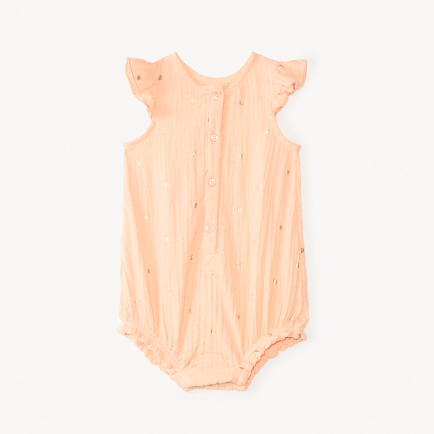 Barboteuse courte en gaze de coton imprimé cœurs pour bébé fille 