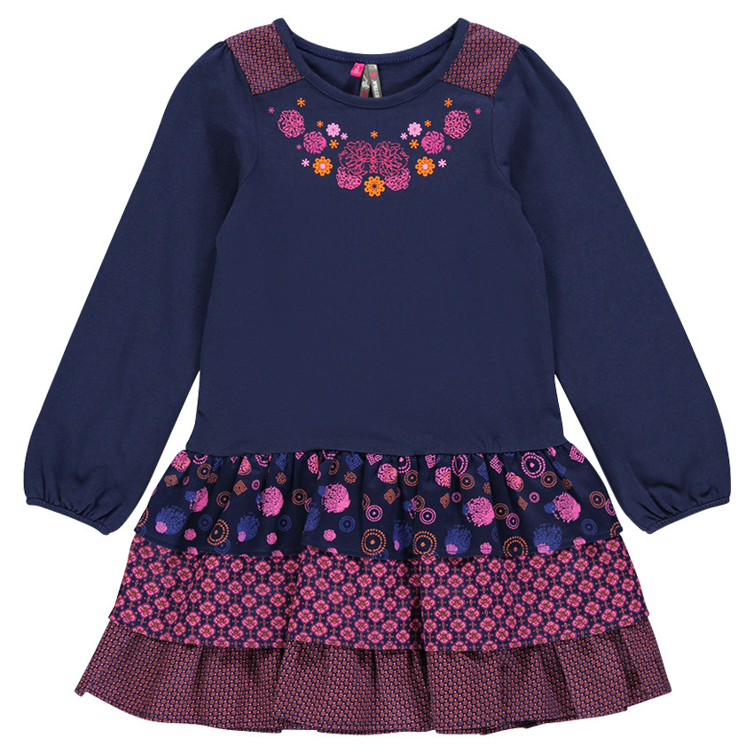 Robe manches longues avec fleurs printées et volants imprimés 