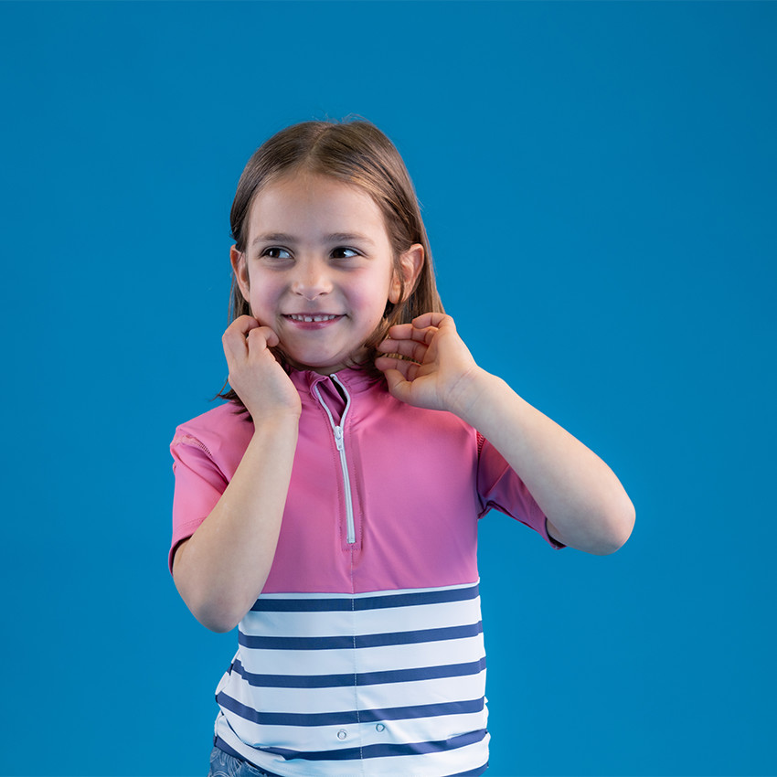 T-shirt anti-noyade enfant manches courtes rayé/rose 4 ans 