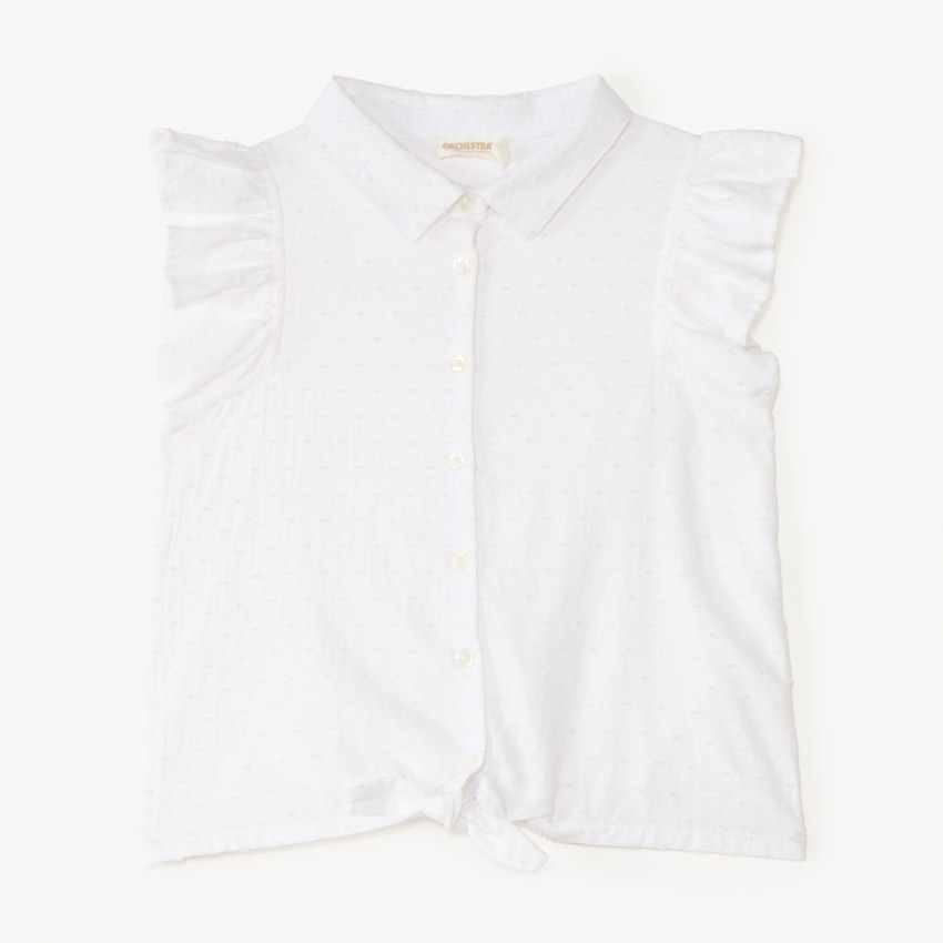 Chemise à manches courtes volantées nouée à la taille pour fille