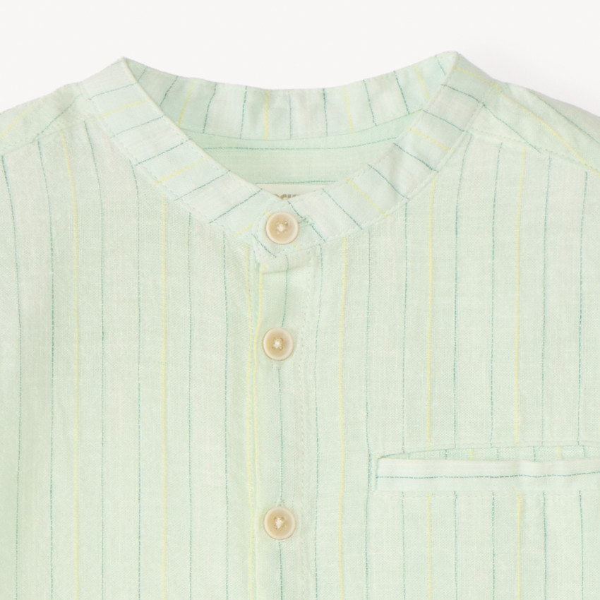 Chemise manches courte à rayures col mao pour garçon 