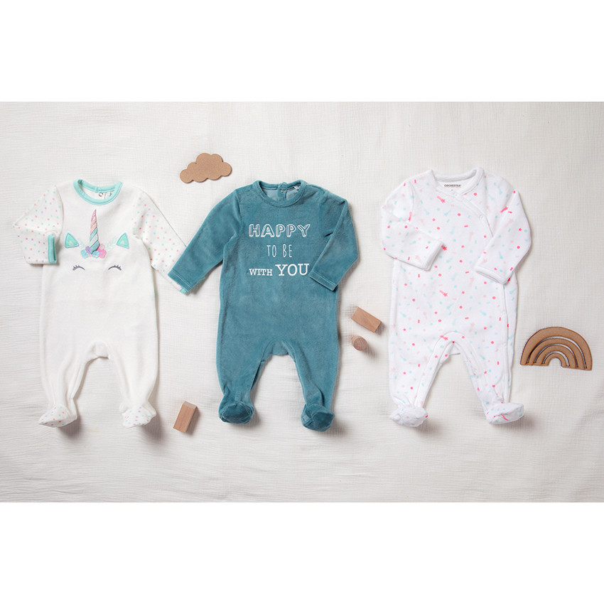 Dors-bien en velours print licorne pour bébé fille 