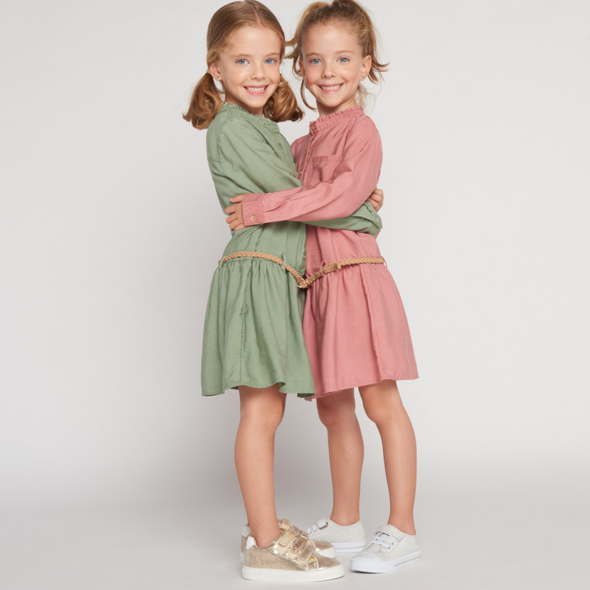 Robe manches longues style chemise + ceinture pour fille 