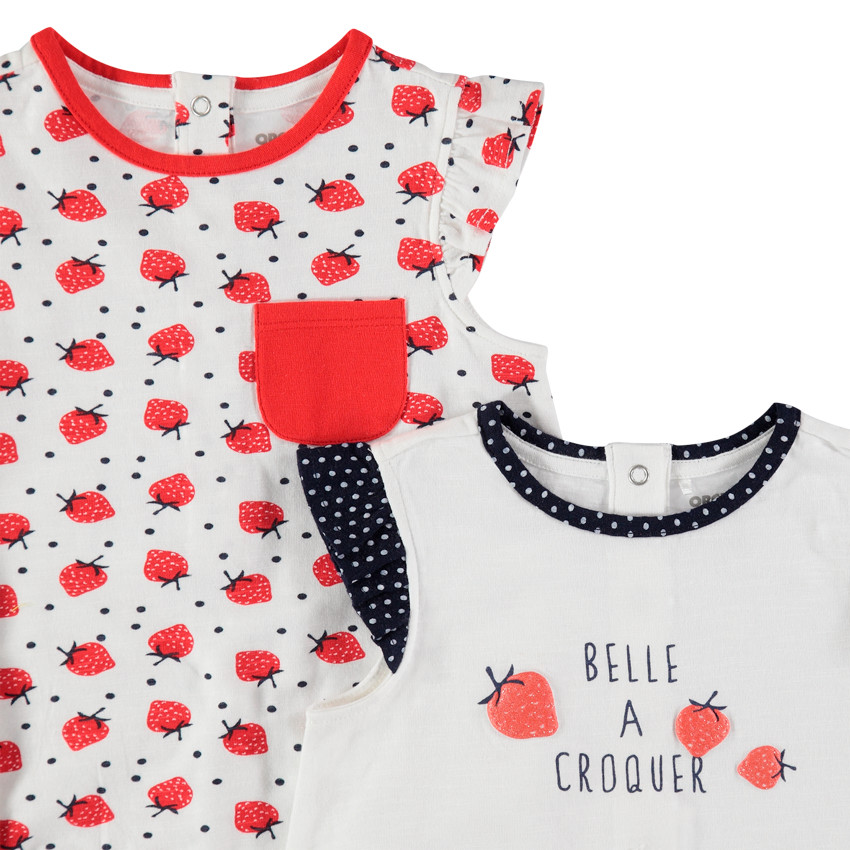 Lot de 2 combinaisons courtes en coton print fraises pour bébé fille 