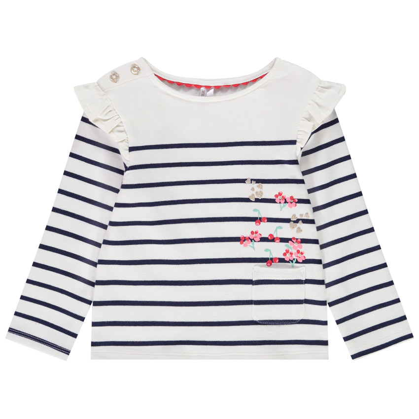 t-shirt manches longues style marinière en jersey fantaisie pour bébé fille - ecru
