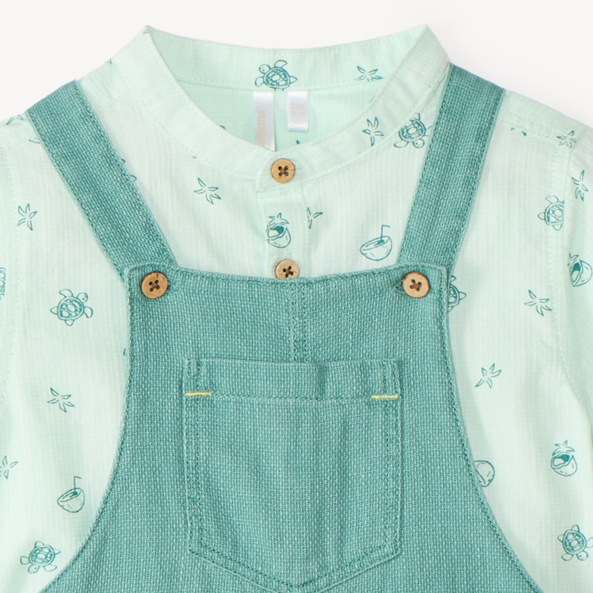 Ensemble court 2 pièces chemise col mao et salopette pour bébé garçon  