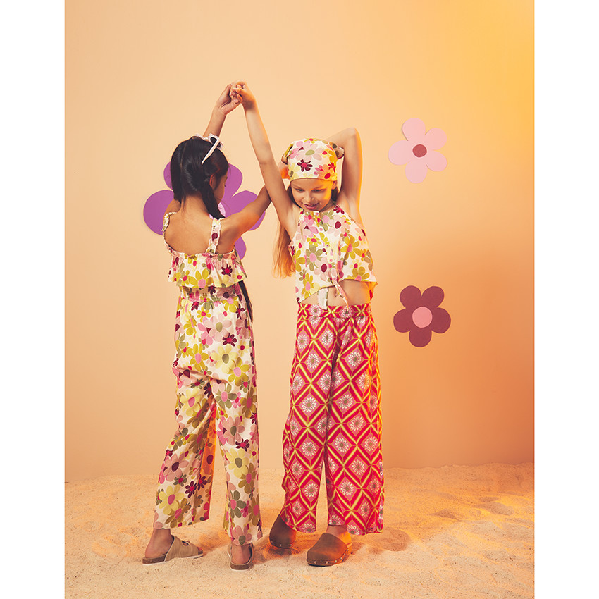 Combinaison longue volantée à smock imprimé fleurs pour fille 
