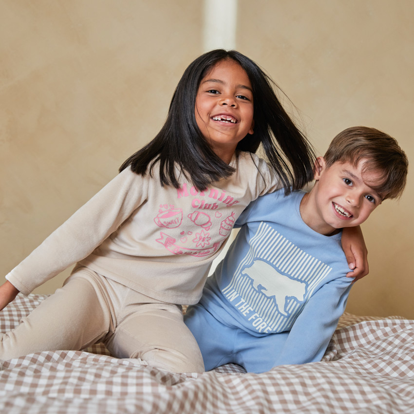 Pyjama 2 pièces en velours garçon print ours 