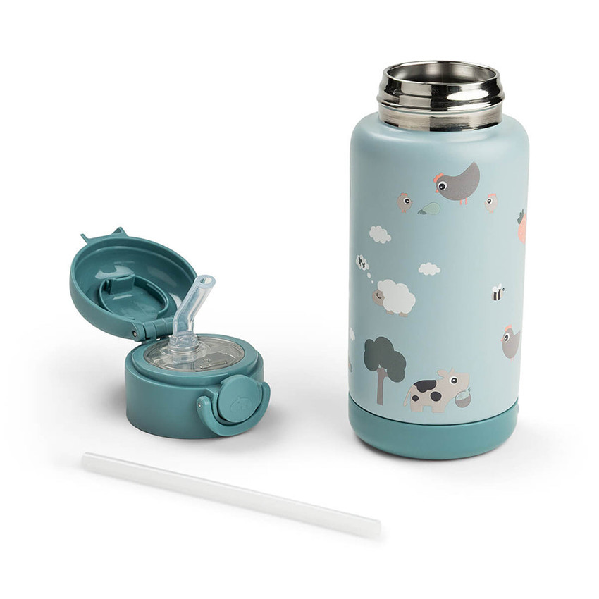 Gourde isotherme avec paille 340ml Tiny Farm Bleu 