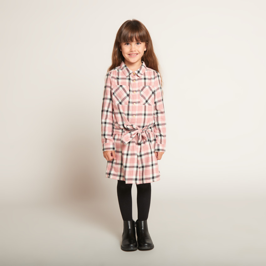 Robe chemise ceinturée à carreaux pour fille