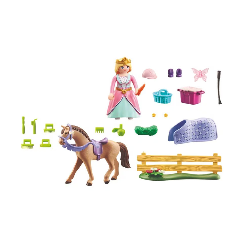 Set 28 pièces Princesse cavalière avec cheval et matériel équestre 