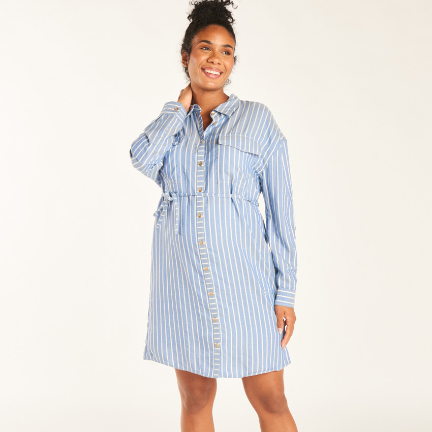 Robe chemise manches longues à nouer pour femme