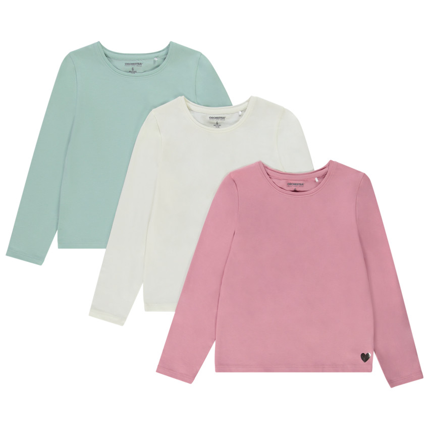 Lot de 3 t-shirts manches longues unis pour fille 