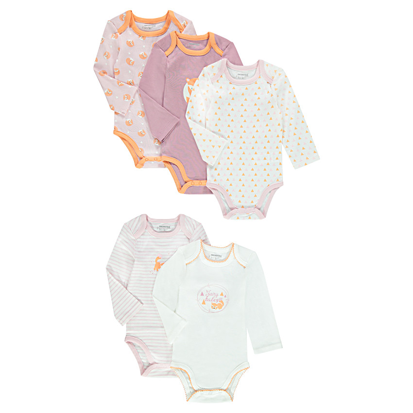 Lot de 5 bodies manches longues avec imprimés thème renard 