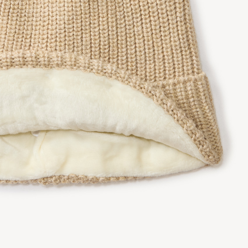 Bonnet naissance à pompon broderie tête d'ours 