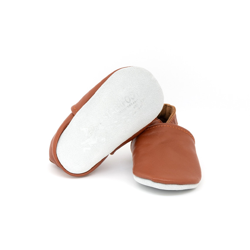 Chaussons souples 12-18M en cuir Babysoft cognac 