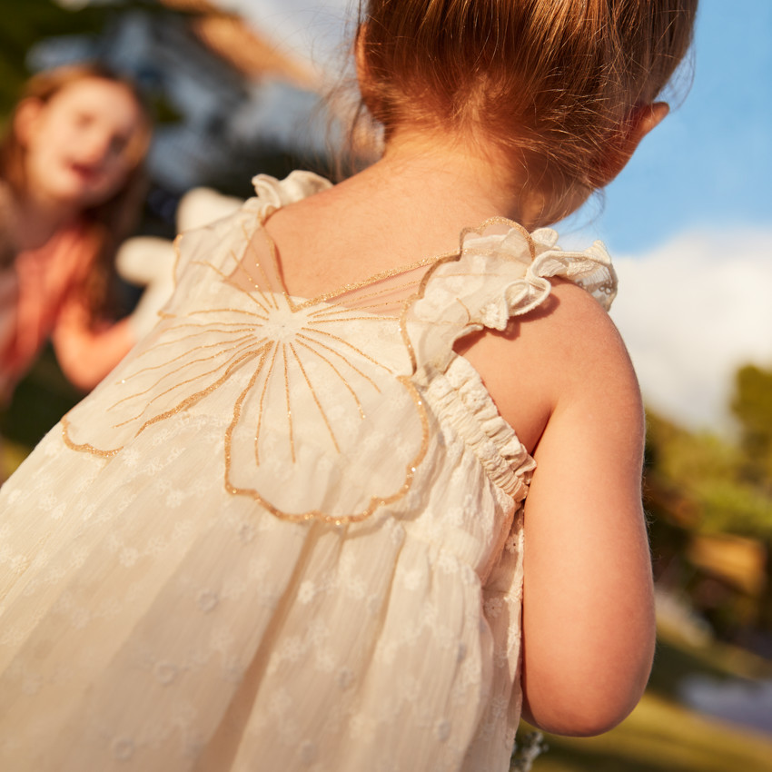Robe à bretelles en tulle brodée ailes de papillon dans le dos pour bébé fille 