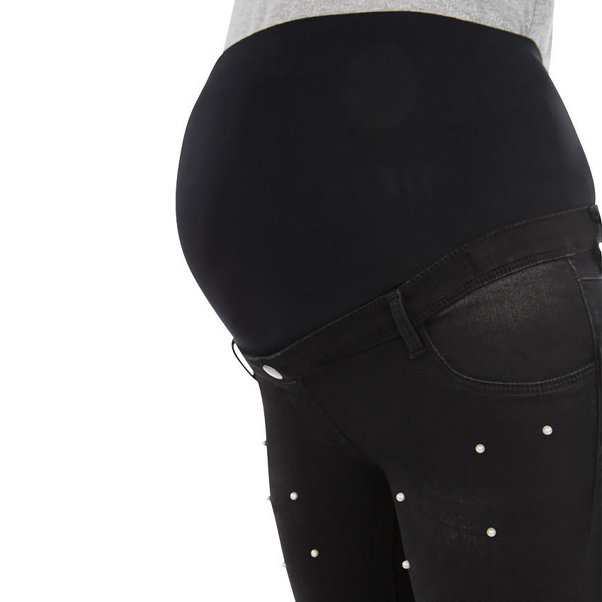 Jeans de grossesse coupe slim avec perles cousues 