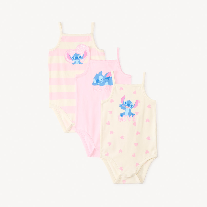 Lot de 3 bodies à bretelles print Stitch Disney pour bébé fille