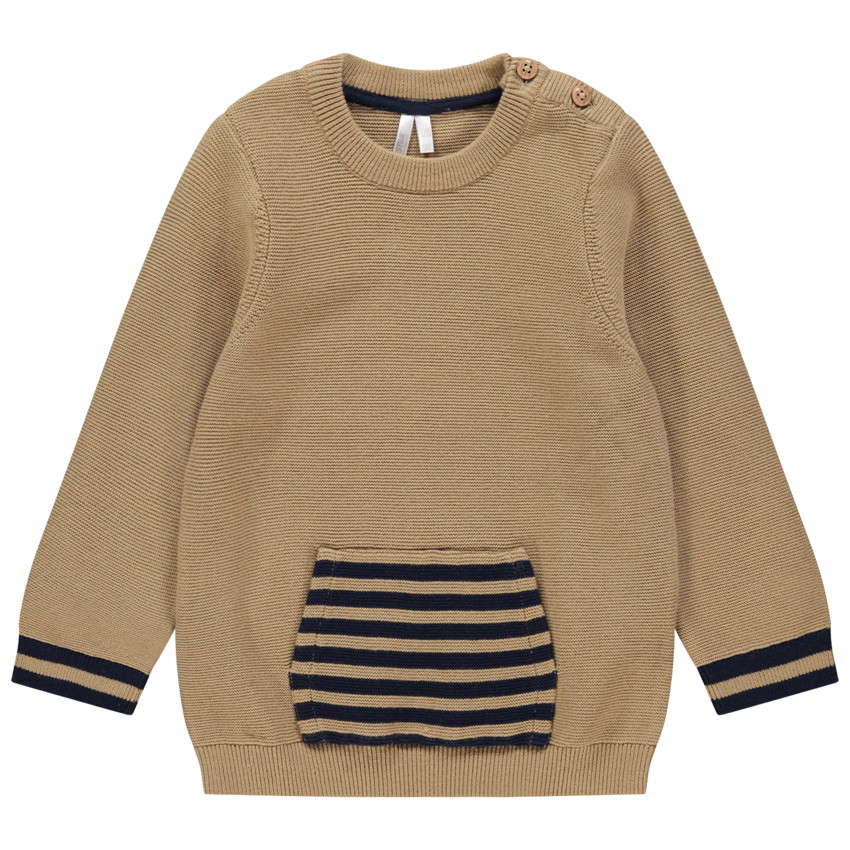 Pull en tricot à poche kangourou rayée 