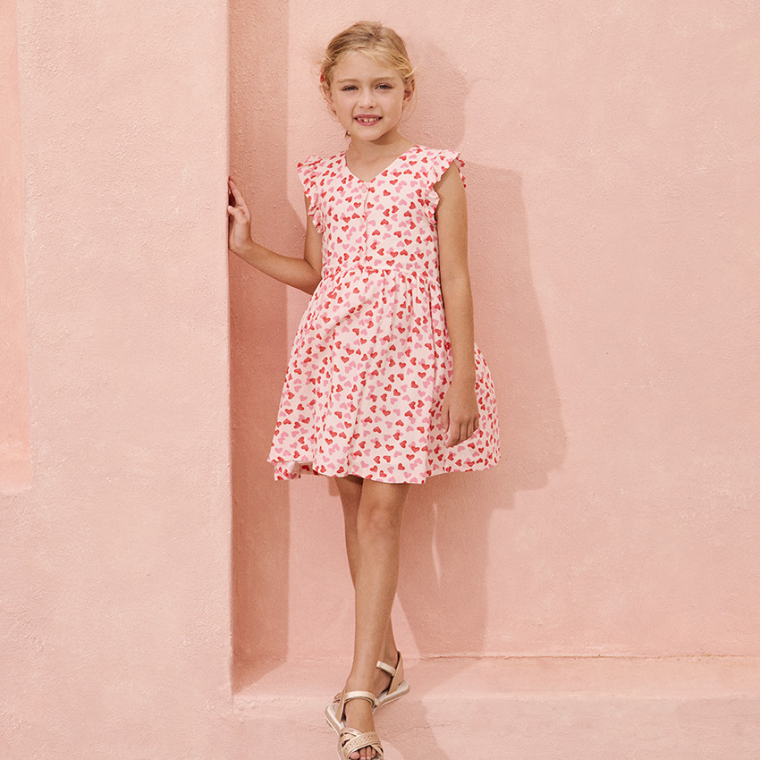 Robe manches courtes imprimé cœurs pour fille 