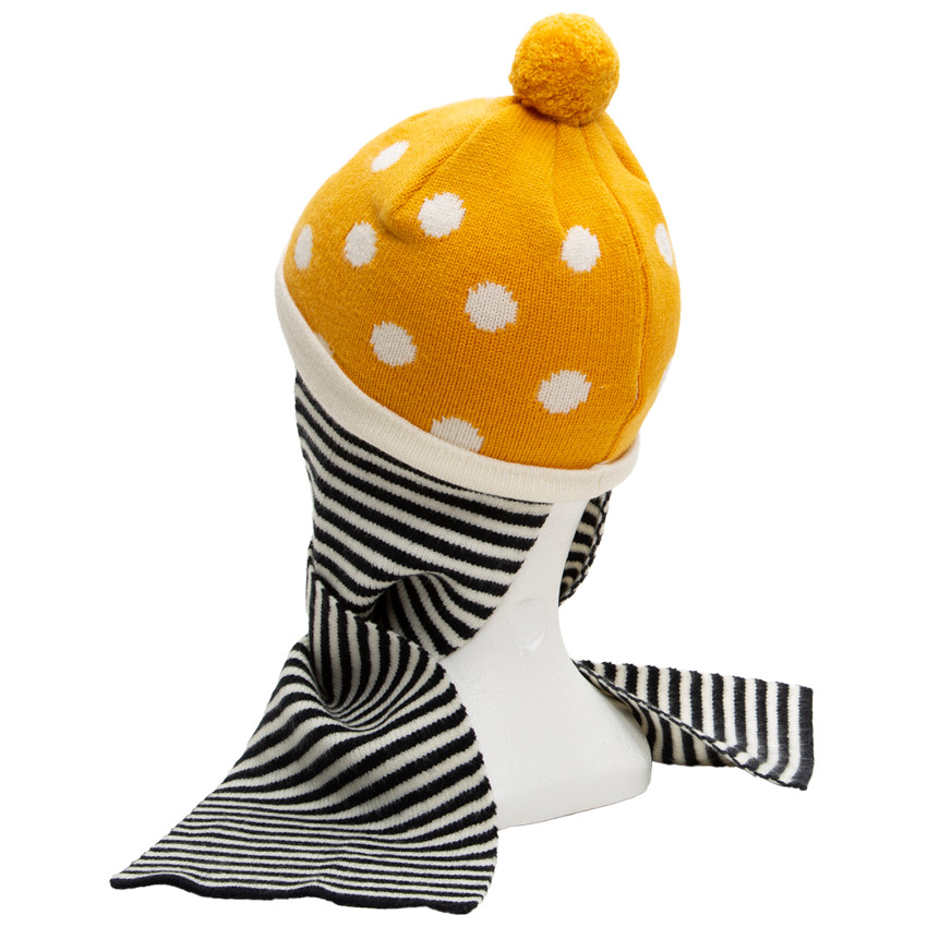 Bonnet écharpe en tricot à pois et rayures en jacquard 