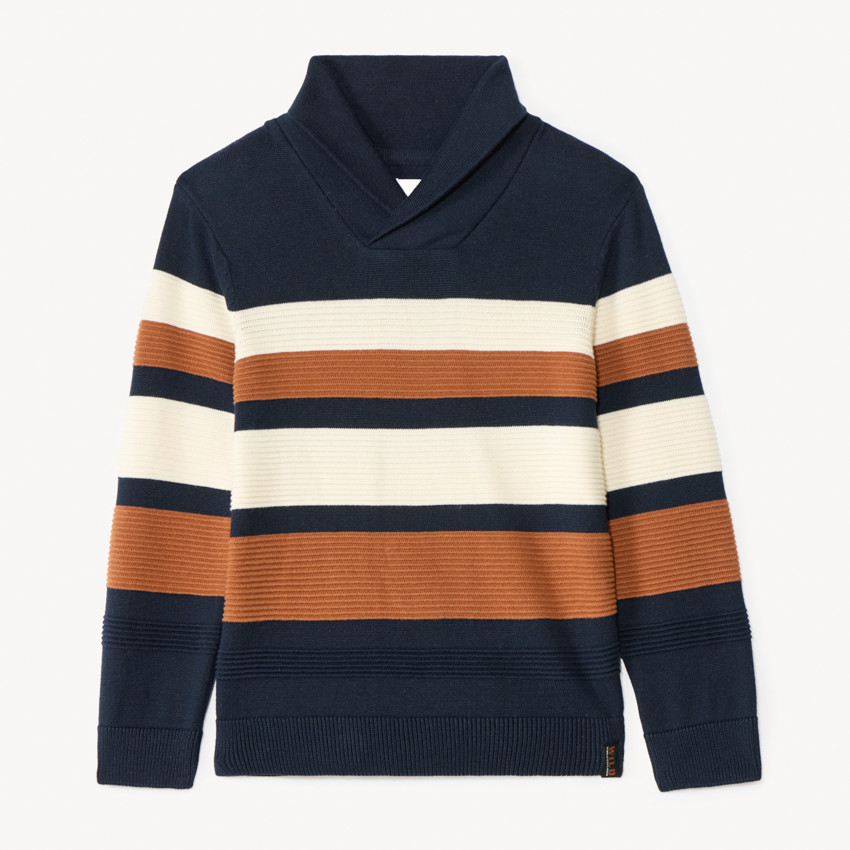 Pull à col châle en tricot rayé pour garçon