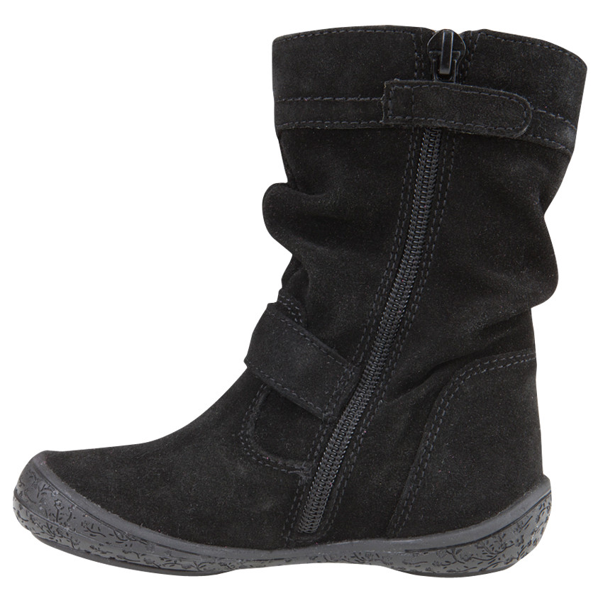 Bottines noires en cuir suédé souple avec fleur fantaisie 