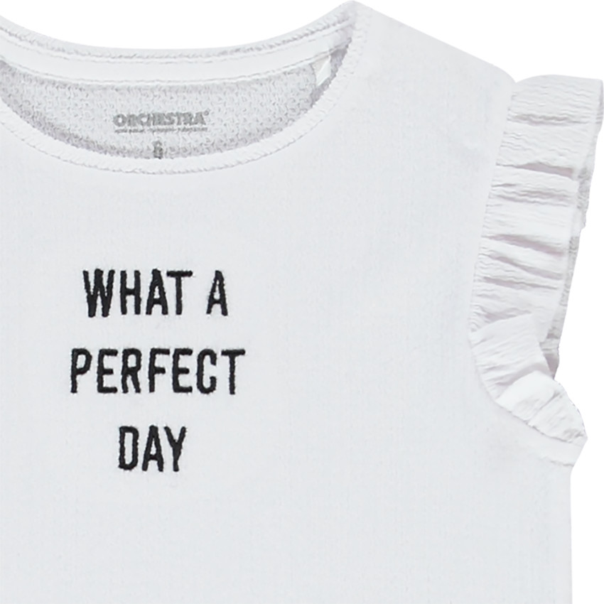 T-shirt manches courtes forme boîte effet crépon et brodé pour fille 