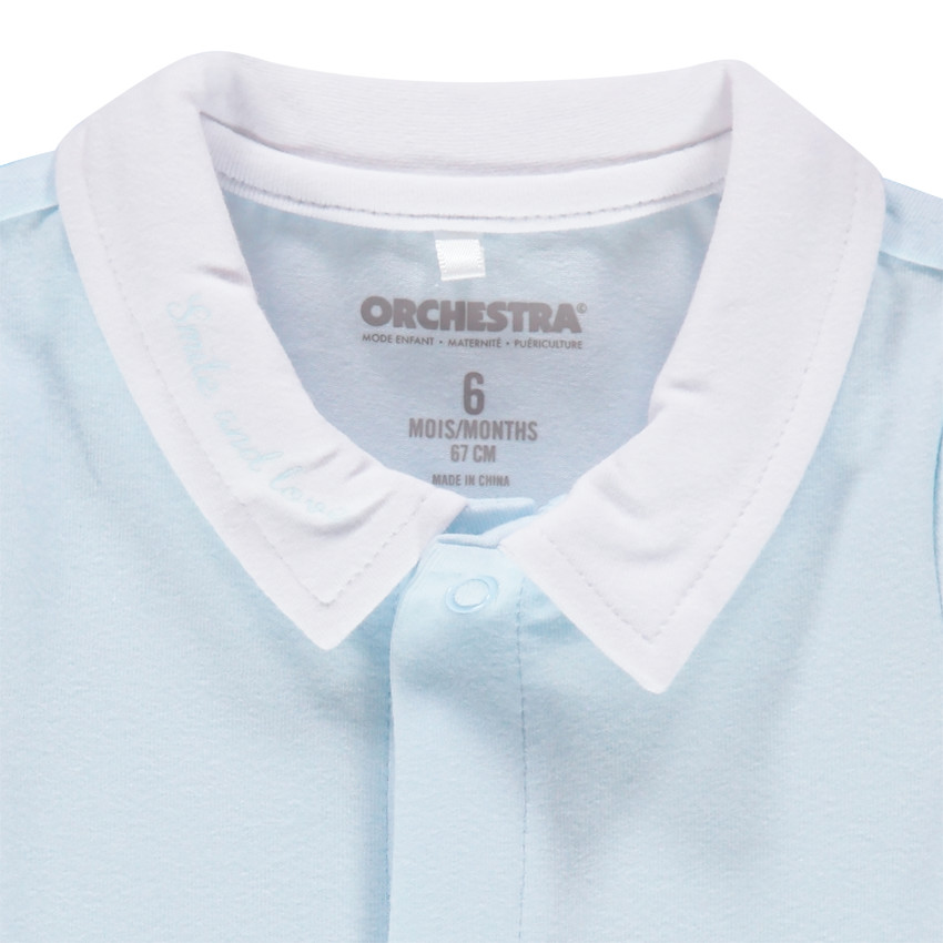 Body manches longues bleu en coton à col blanc pour bébé garçon 