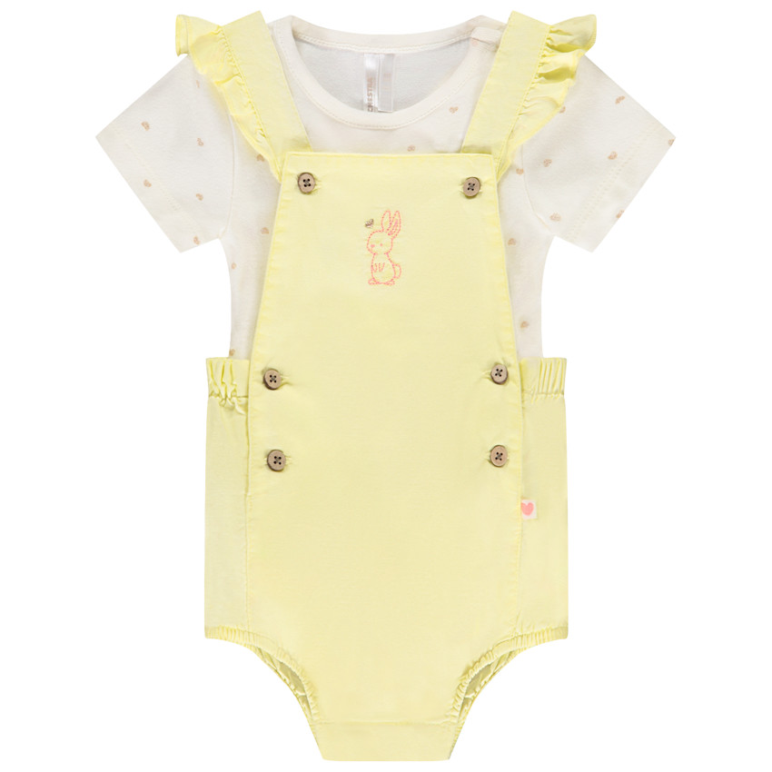 Ensemble body fantaisie + barboteuse salopette unie pour bébé fille 