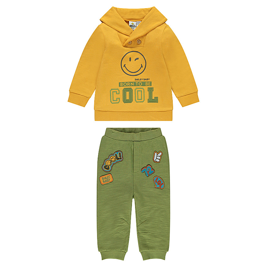 Jogging en molleton avec Smiley brodé et badges 