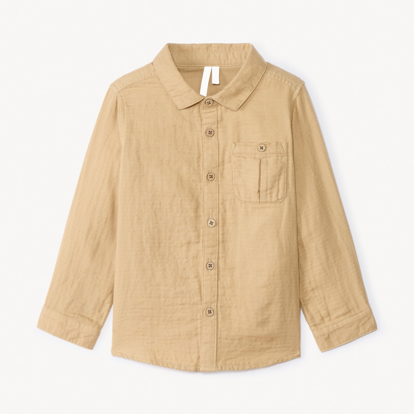 Chemise manches longues uni en double gaze pour bébé garçon - Beige
