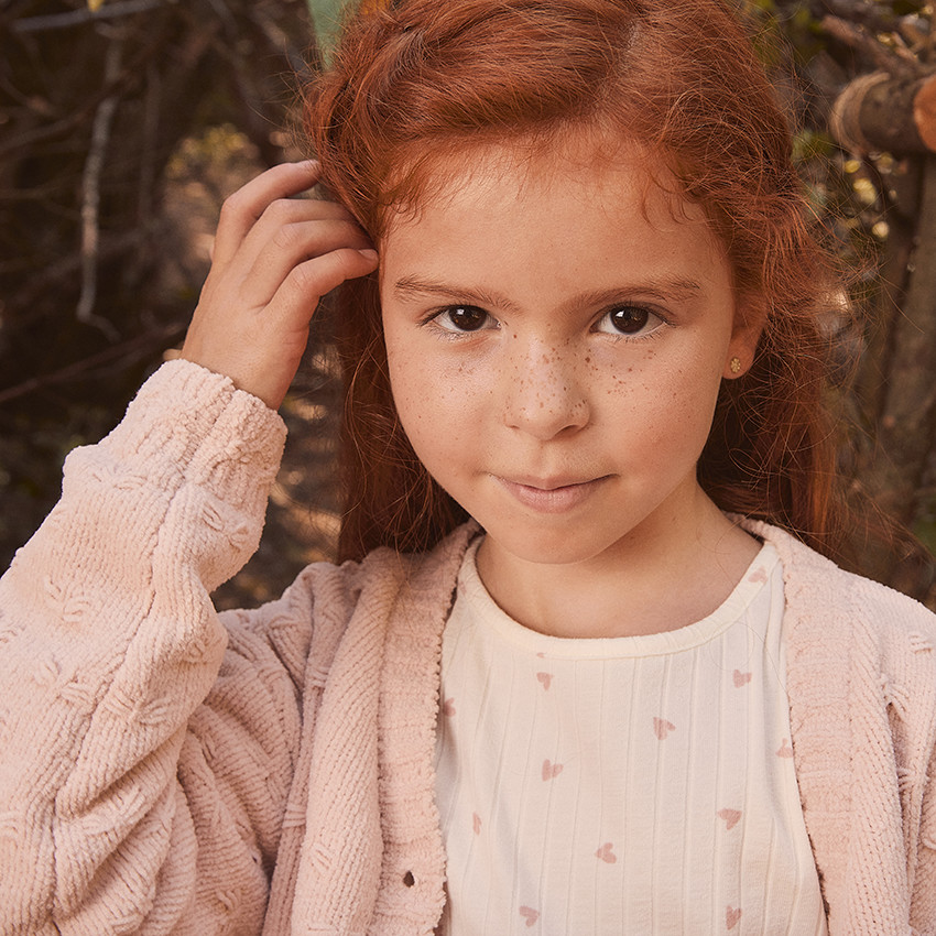 Gilet uni en tricot fantaisie demi-oversize pour fille 