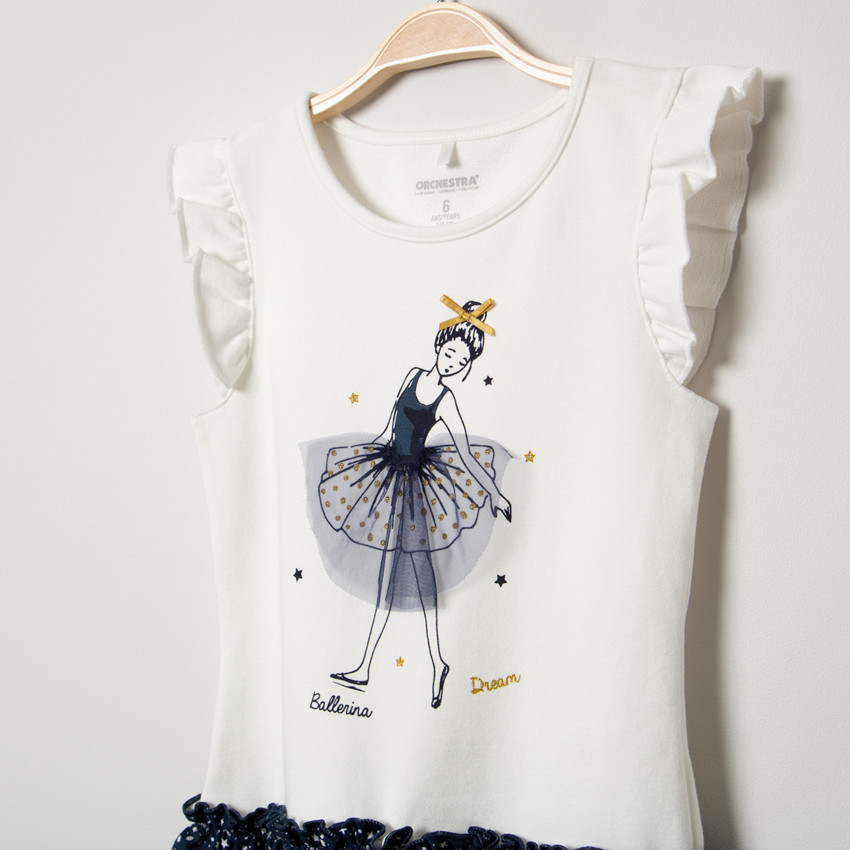 Robe manches courtes effet 2 en 1 print danseuse 