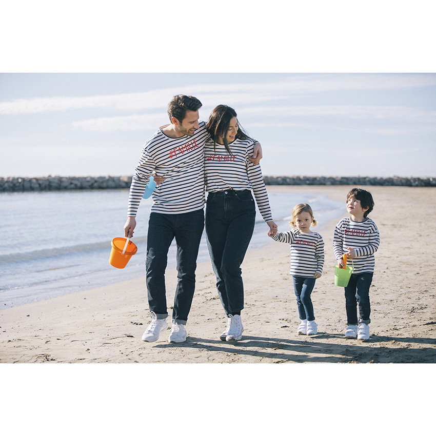 Marinière enfant mixte en coton à inscription "famille" printée 