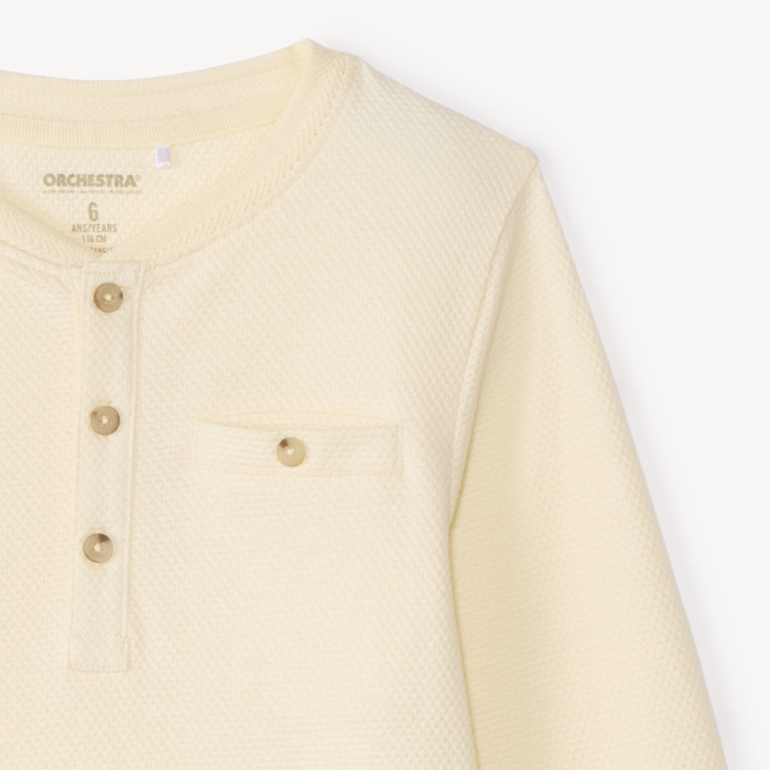 T-shirt manches longues uni à col tunisien pour garçon 