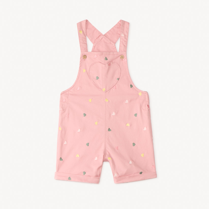 Salopette courte en sergé broderie cœurs pour bébé fille 