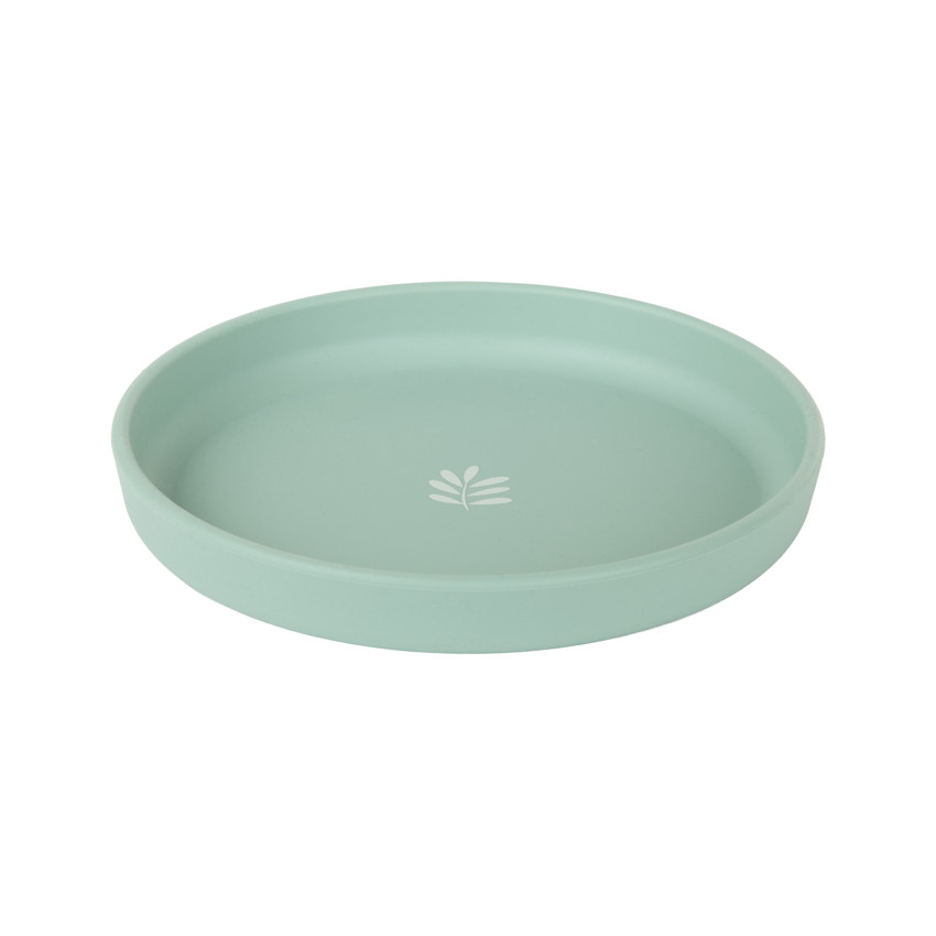 Assiette ronde en silicone à rebord et motif végétal 