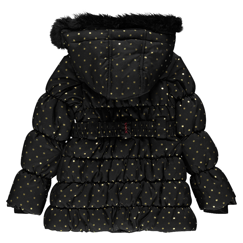 Parka à capuche amovible imprimée étoiles avec doublure sherpa et ceinture élastiquée 