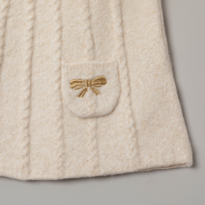 Robe manches courtes en tricot et poche à noeud brodé 