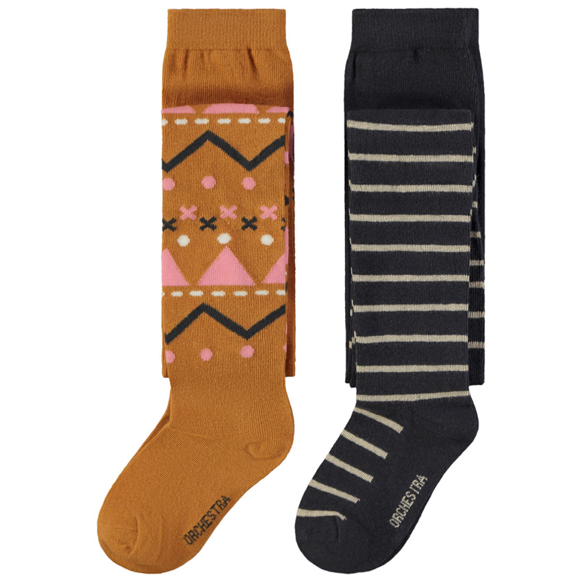 Lot de 2 paires de collants épais imprimé fantaisie pour fille