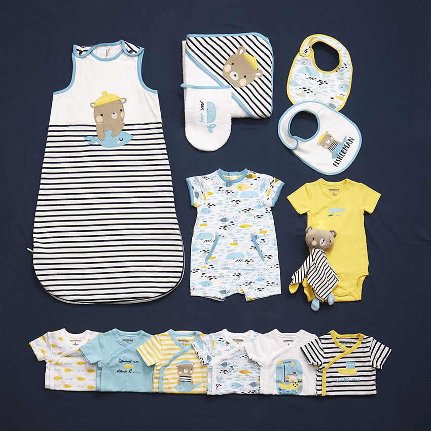 Lot de 2 bavoirs en jersey motif pêcheur pour bébé garçon 