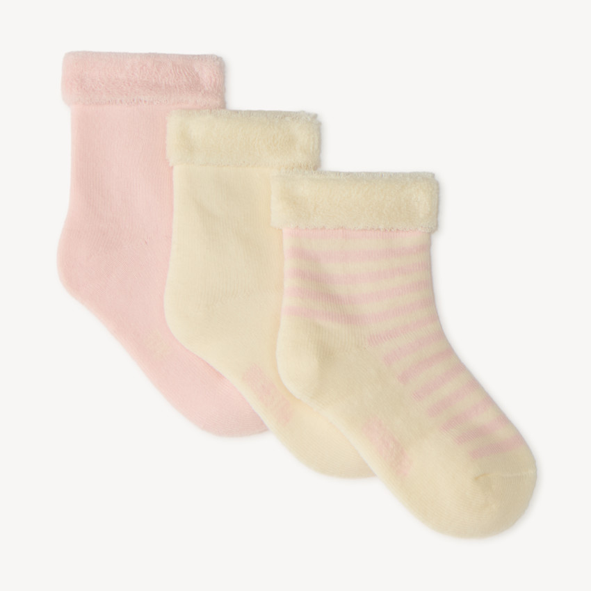 Lot de 3 chaussettes bouclettes unies et à rayures pour bébé fille 