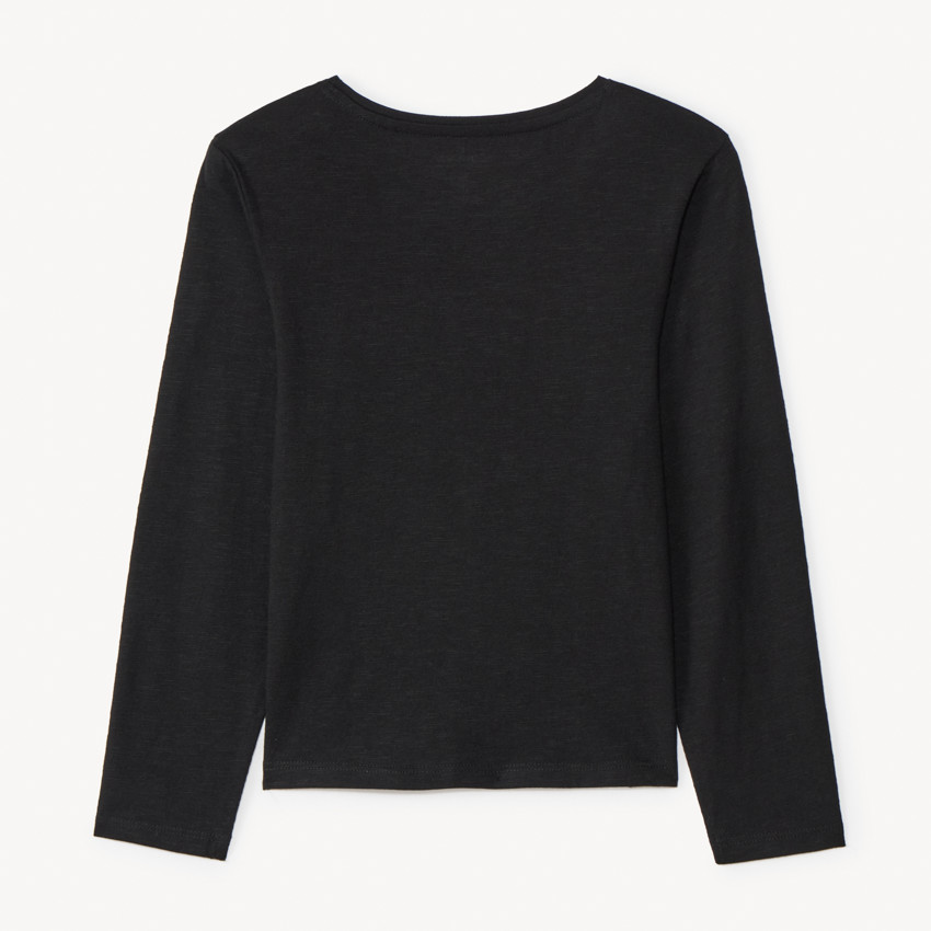 T-shirt manches longues uni noir fantaisie pour fille  