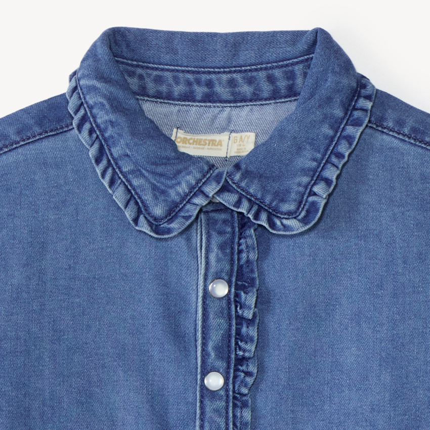 Chemise fille manches longues en denim 