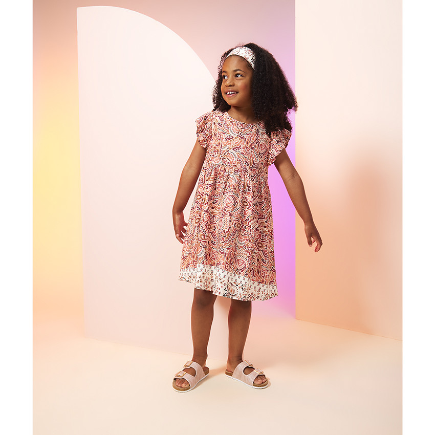 Robe manches courtes imprimé bohème pour fille