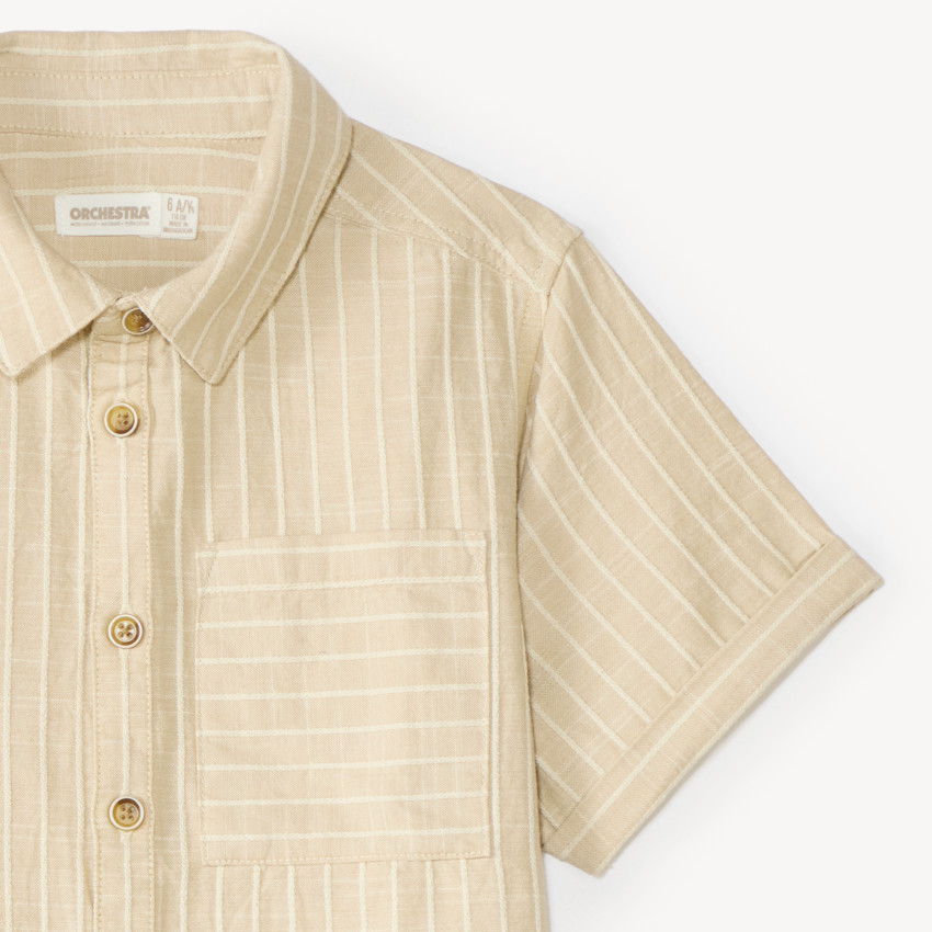 Chemise garçon manches courtes en toile à rayures 