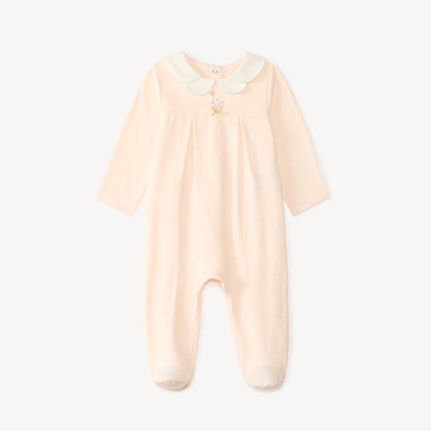 Dors-bien col claudine et broderie fleurs pour bébé fille
