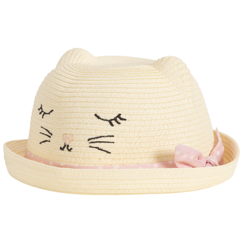 Chapeau effet paille tressée en forme de chat pour bébé fille 